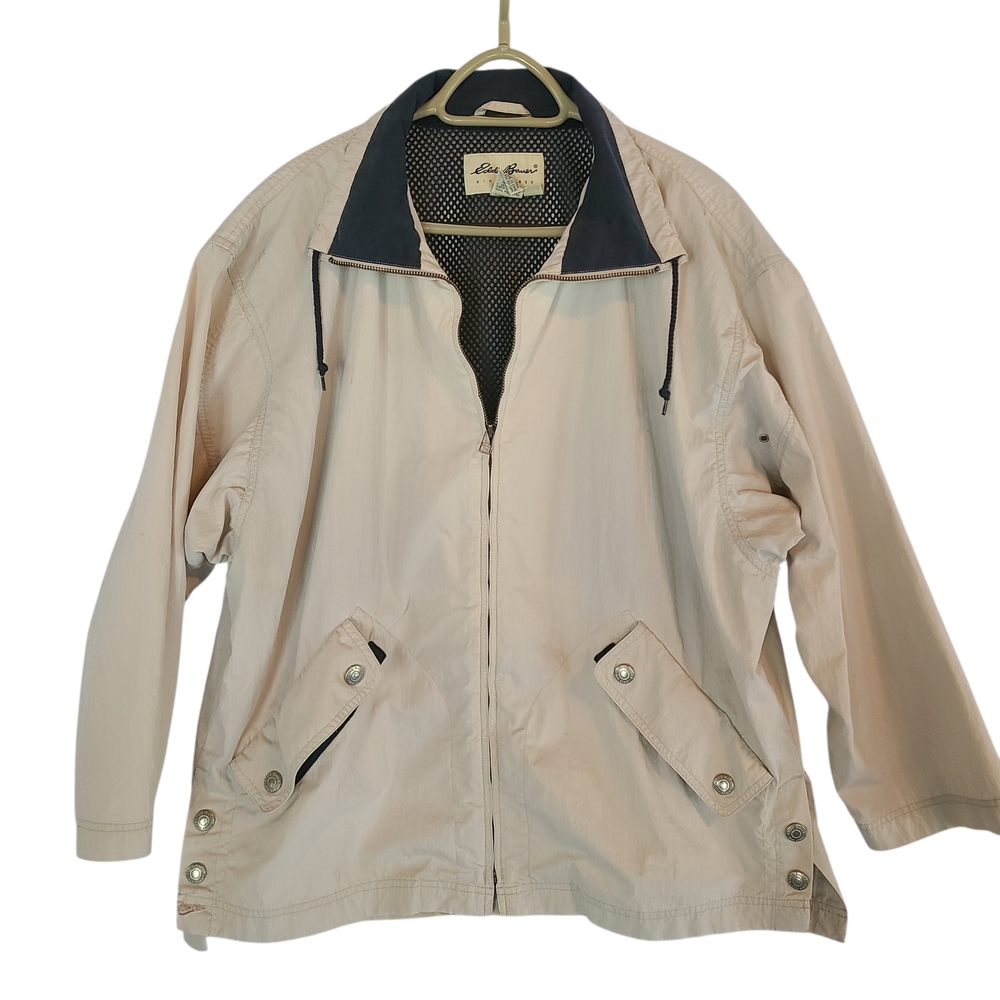 Vintage Eddie Bauer Mesh Lined Windbreaker Jacket Womens M Stone Oversized Gorpc